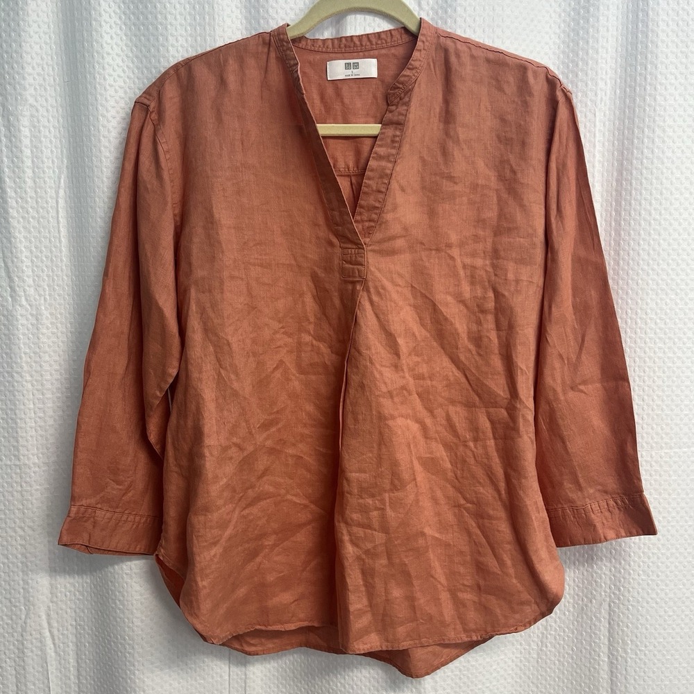 Uniqlo Women's Premium Linen Skipper Collar Lagenlook Blouse Small Minimalist
